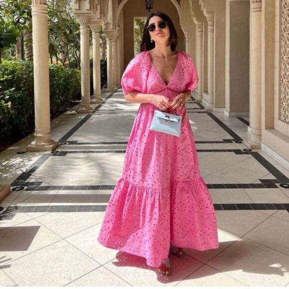 ZARA OPENWORK EMBROIDERED DRESS EYELET PINK NEW Barbiecore Barbie Core - Picture 3 of 7